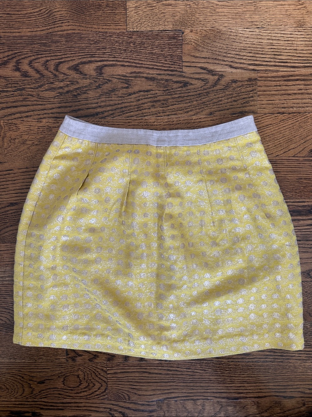 LOFT Yellow Mini Skirt with Silver Dot Accents